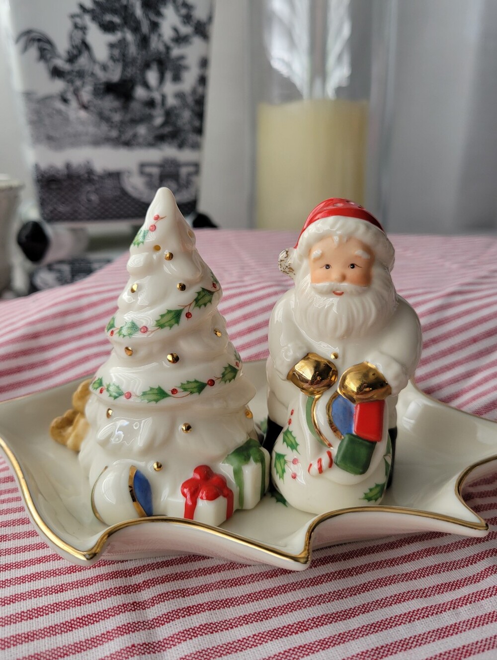 Lenox Vintage Santa and Tree Salt & Pepper Shaker Set